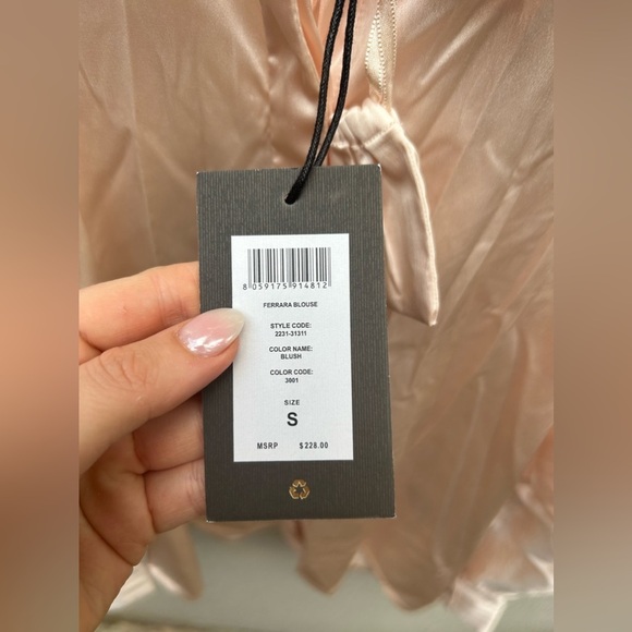 AS By DF Ferrara Ruched-Sleeve Satin Blouse in Blush New with Tags! - Picture 7 of 11